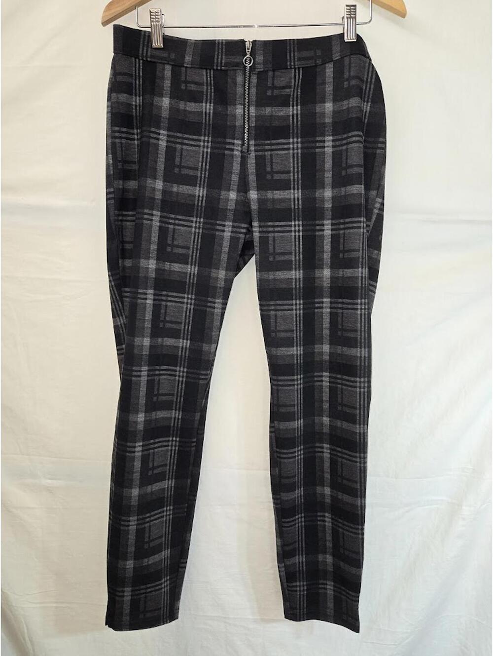 Hue Black and Gray Plaid Slim Fit Pants Size L